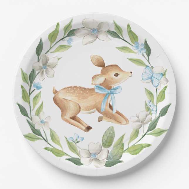 Woodland Baby Deer Baby Shower Paper Plate Pappteller (Vorderseite)