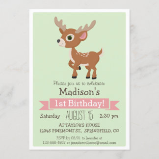 Woodland Baby Deer, Fawn Birthday Party Einladung