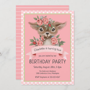Woodland Baby Deer Pink Girl's Birthday Party Einladung