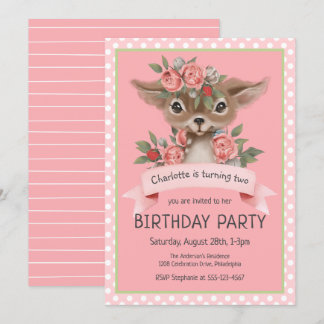 Woodland Baby Deer Pink Girl's Birthday Party Einladung