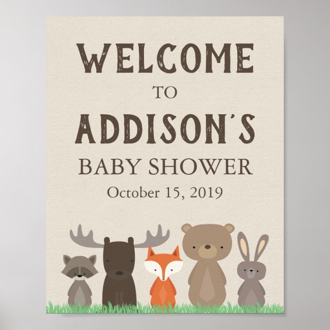 Woodland Baby Dusche Begrüßungsschildkröte Poster (Vorne)