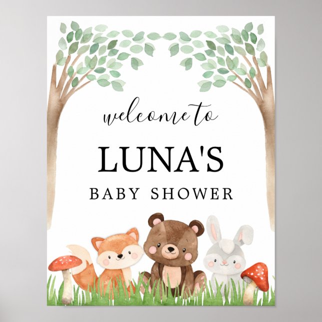 Woodland Baby Dusche Begrüßungszeichen Poster (Vorne)