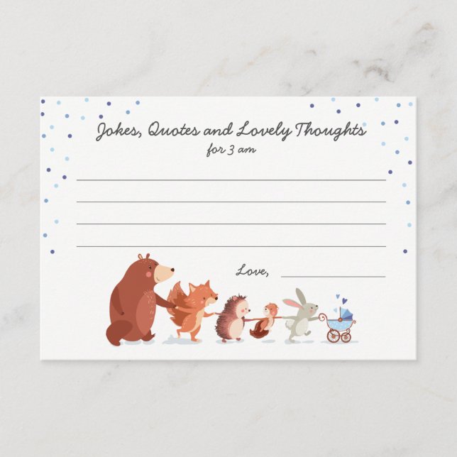 Woodland Baby Dusche Boy Blue Diapers Spielkarte Hinweiskarte (Vorderseite)