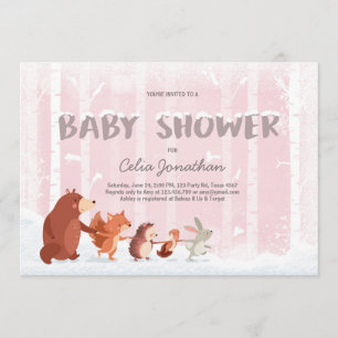Woodland Baby Dusche Einladung Rosa Winterschnee