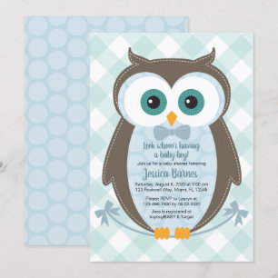 Woodland Baby Dusche Einladung Uhu Junge blau brau