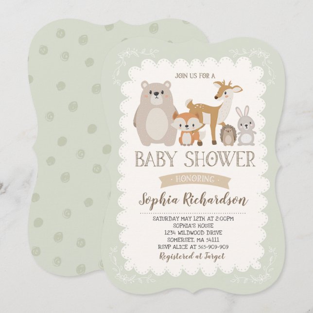 Woodland Baby Dusche Einladung Whimsical Dusche (Vorne/Hinten)