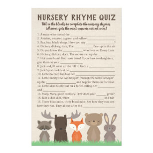 Woodland Baby Dusche Kinderzimmer Rhyme Quiz Spiel Flyer