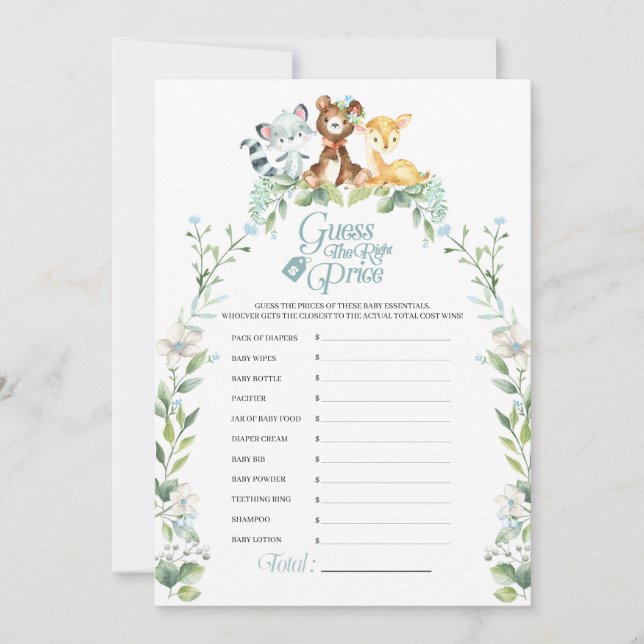 Woodland Baby Dusche Preis Spiel Einladung (Vorderseite)