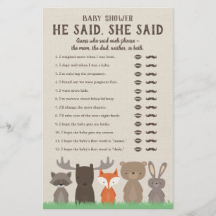 Woodland Baby Dusche sagte er sagte, sie sagte Spi Flyer