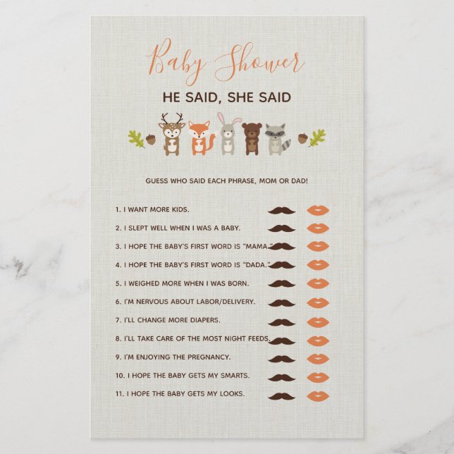 Woodland Baby Dusche - sagte sie (Vorderseite)