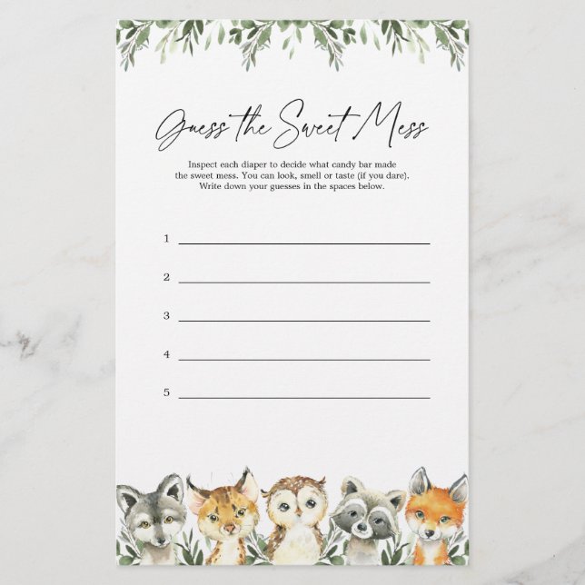 Woodland Baby Dusche schätzt das süße Schlamassel (Vorderseite)