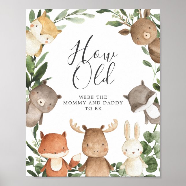 Woodland Baby Dusche wie alt waren sie zu spielen Poster (Vorne)