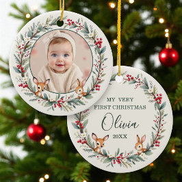 Woodland Baby First Christmas Personalisiertes Fot Keramik Ornament