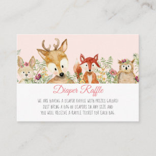 Woodland Baby Girl Deer Fox Bunny Diaper Raffle Begleitkarte