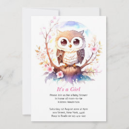 Woodland Baby Girl Shower zum Thema "Owl" Einladung