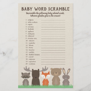 Woodland Baby Shooter Word Scramble Game Cards Flyer