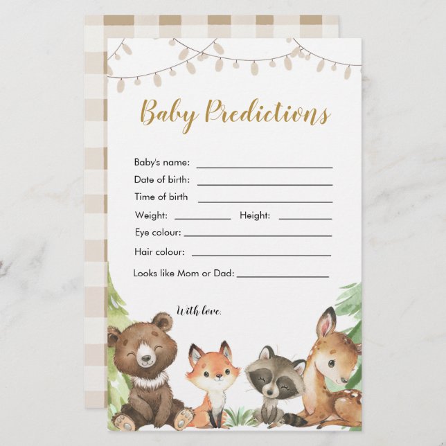 Woodland Baby Shower Baby Vorhersagen (Vorne/Hinten)