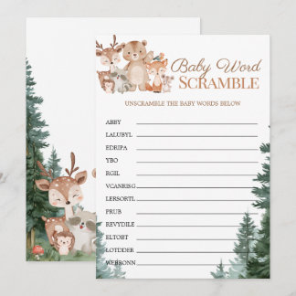 Woodland Baby Shower Baby Word Scramble Game Einladung