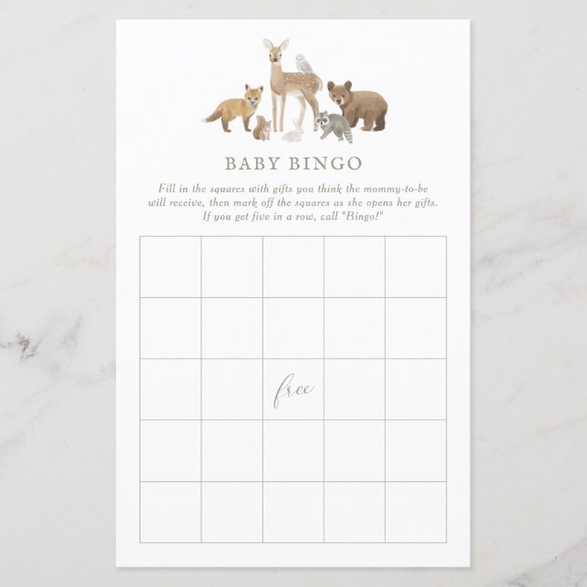 Woodland Baby Shower Bingo (Vorderseite)