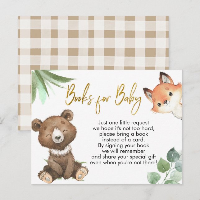 Woodland Baby Shower Books for Baby Einladungspostkarte (Vorne/Hinten)
