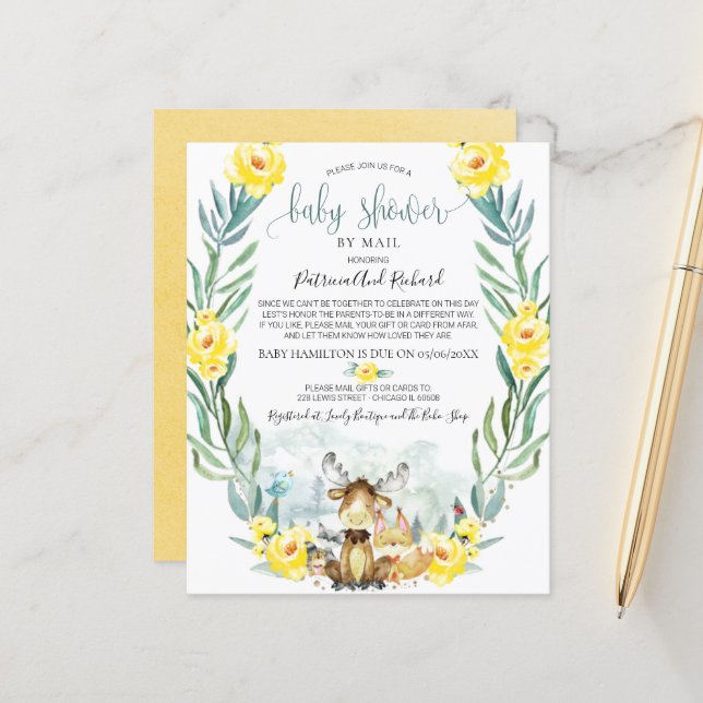 Woodland Baby Shower by Mail Einladung (Vorderseite/Rückseite Beispiel)