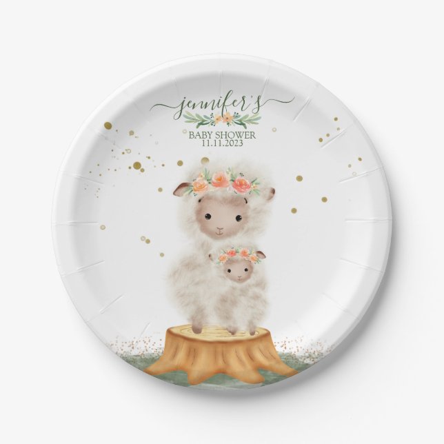 Woodland baby shower celebration party Sheep Pappteller (Vorderseite)