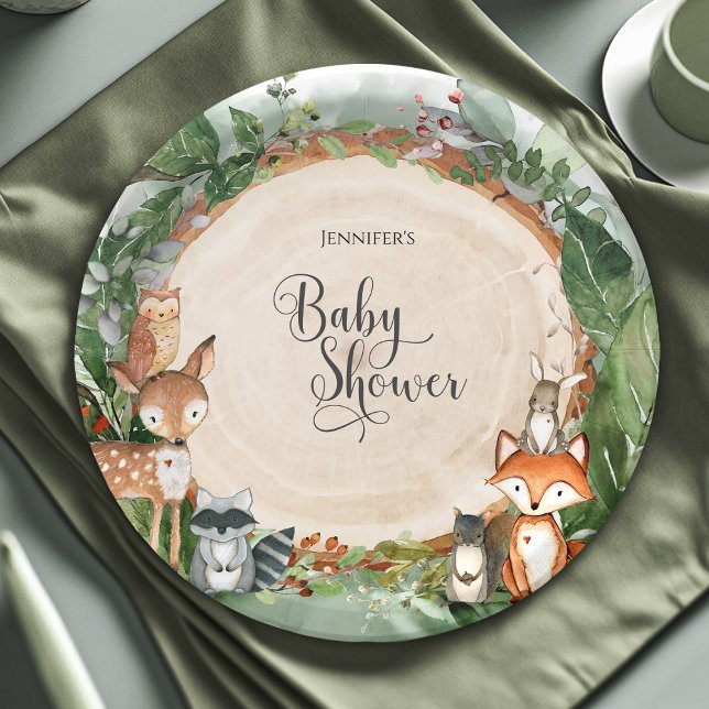 Woodland Baby Shower Classic Round Pappteller (Von Creator hochgeladen)