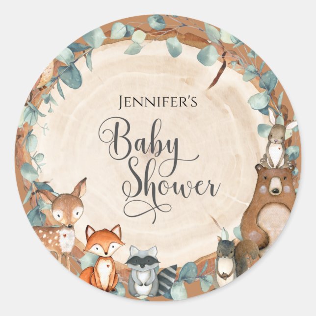 Woodland Baby Shower Classic Round Sticker (Vorderseite)