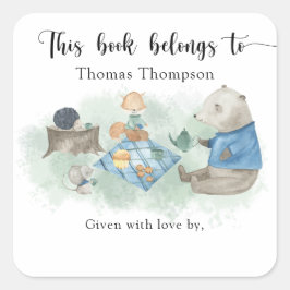 Woodland Baby Shower - dieses Buch gehört Quadratischer Aufkleber