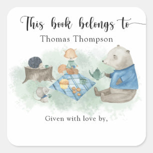 Woodland Baby Shower - dieses Buch gehört Quadratischer Aufkleber