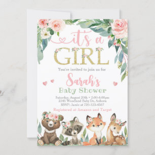 Woodland Baby Shower Einladung, es ist ein Mädchen Einladung