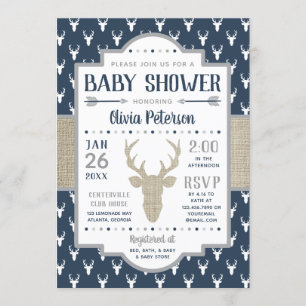 Woodland Baby Shower Einladung, Marine, Burlap Einladung