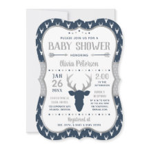 Woodland Baby Shower Einladung, Marine, Grau