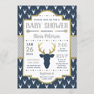 Woodland Baby Shower Einladung, Marine, Grau, Gold Einladung