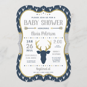 Woodland Baby Shower Einladung, Marine, Grau, Gold Einladung