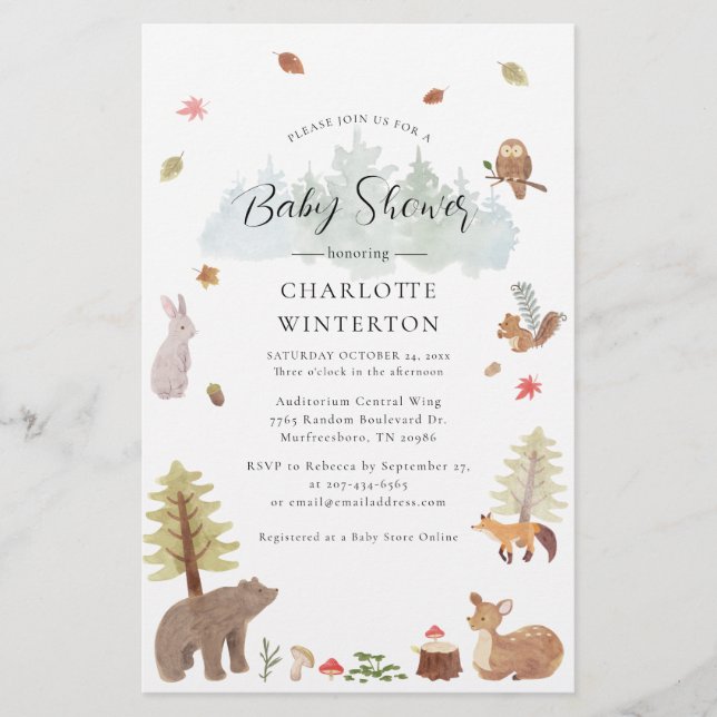 Woodland Baby Shower Forest Animes Briefpapier (Vorderseite)