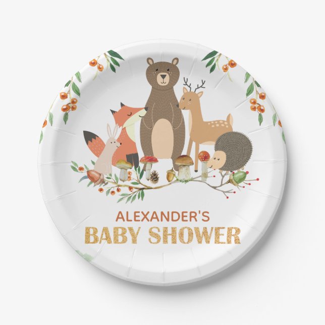 Woodland Baby Shower Forest Animes Pappteller (Vorderseite)