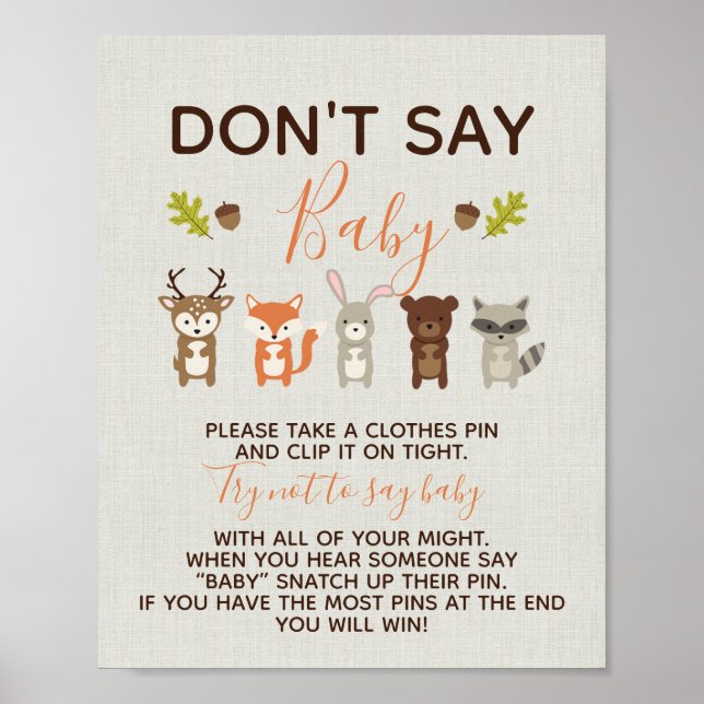 Woodland Baby Shower Game - Sage kein Baby Poster (Vorne)