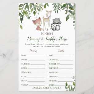 Woodland Baby Shower Game - Schluss mit der Phrase