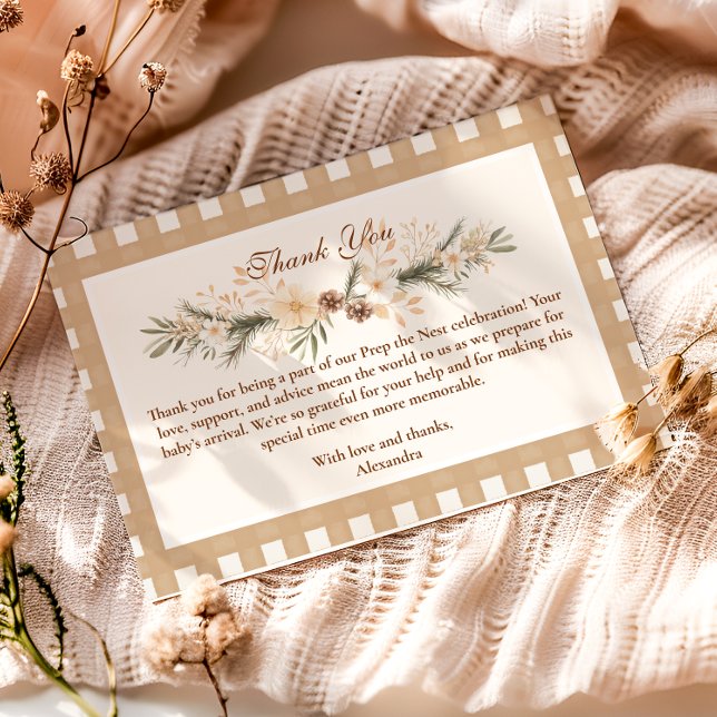 Woodland Baby Shower Gingham Dankeskarte (Von Creator hochgeladen)