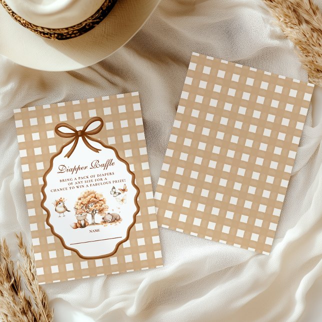 Woodland Baby Shower Gingham Diapper Raffle Begleitkarte (Von Creator hochgeladen)