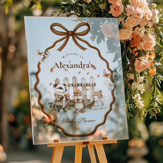 Woodland Baby Shower Gingham Neutral Acrylschild (Von Creator hochgeladen)