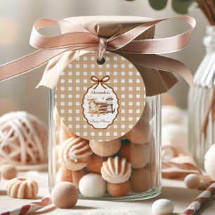 Woodland Baby Shower Gingham Neutral Geschenkanhänger
