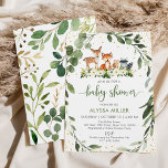 Woodland Baby Shower Grünwald Tier Einladung<br><div class="desc">Diese Einladung enthält niedliche Waldtiere mit Blumengrün und Goldfolienakzenten.</div>