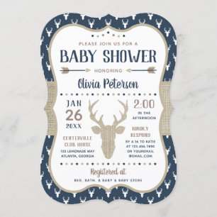 Woodland Baby Shower Invasion, Marine, Burlap Einladung