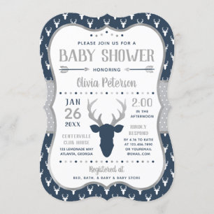 Woodland Baby Shower Invasion, Marine, Gray Einladung