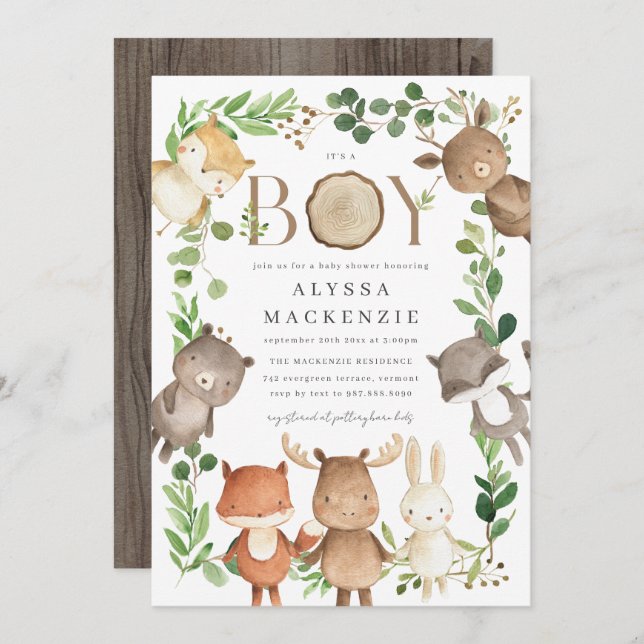 Woodland Baby Shower Invitation Einladung (Vorne/Hinten)