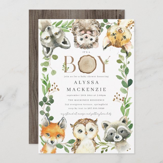 Woodland Baby Shower Invitation Einladung (Vorne/Hinten)