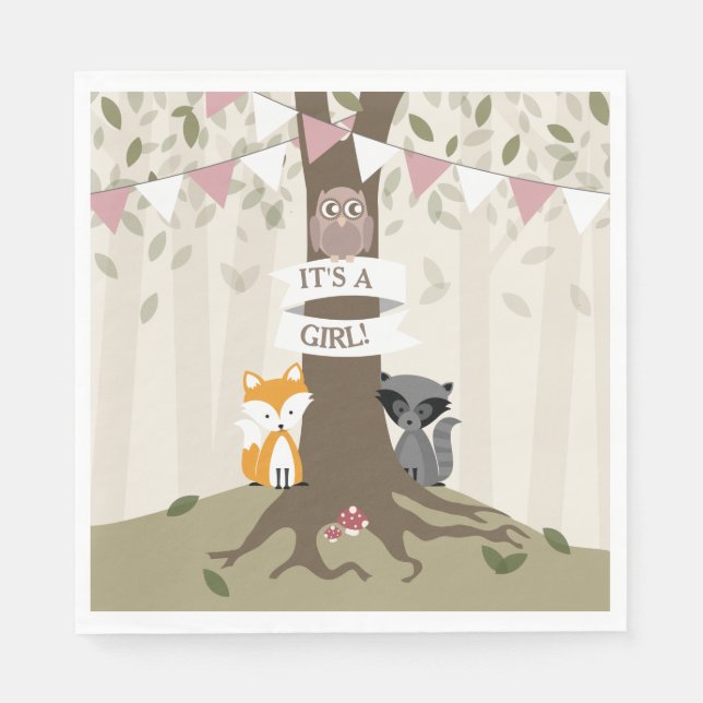 Woodland Baby Shower - Mädchen Serviette (Vorderseite)
