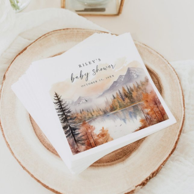 Woodland Baby Shower Paper Napkins Fall Mountains Serviette (Von Creator hochgeladen)